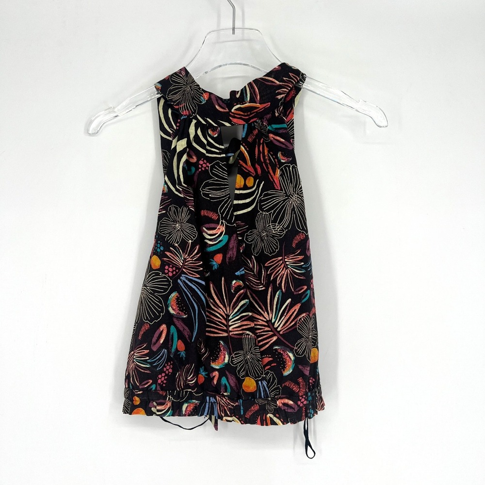 Free People Top womens S‎ Tropical Cropped Halter Linen Hawaiian Vacation Boho